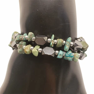 Green Turquoise Chip Hematite Wrap Bracelet - Picture 1 of 8