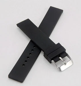 22/20/18 mm black quality silicone rubber watch strap with polished steel buckle - Picture 1 of 21