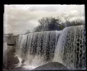 Waterfall w Trees Granite Rock Blocks Antique Glass Negative 5 x 4 in - Picture 1 of 2