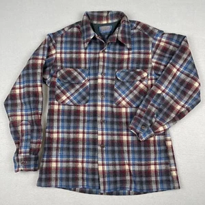 Camisa de Tablero Pendleton De Colección Para Hombres Mediana A Cuadros Lana Cuello Lazo EE. UU. Años 70 Daga - Imagen 1 de 14