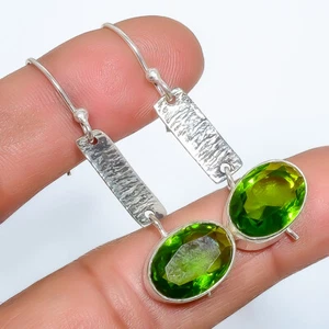 Peridot Gemstone 925 Sterling Silver Israeli Handmade Jewelry Earring 1.95" A31 - Picture 1 of 2