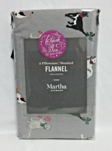 Martha Stewart PKG  CAT/KITTEN Printed Flannel Cotton Pillowcases GRAY CHRISTMAS