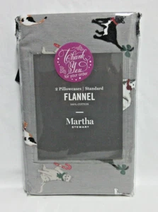 Martha Stewart PKG CAT/KITTEN Printed Flannel Cotton Pillowcases GRAY CHRISTMAS - Picture 1 of 9