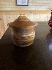 Vintage Hand Carved Wood Jar Bowl With Lid Singed Clover Valley Two Harbors MN