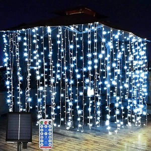 300LED Solar Outdoor Curtain Lights for Christmas Garden Patio Fence Wall-Gazebo - Picture 1 of 15