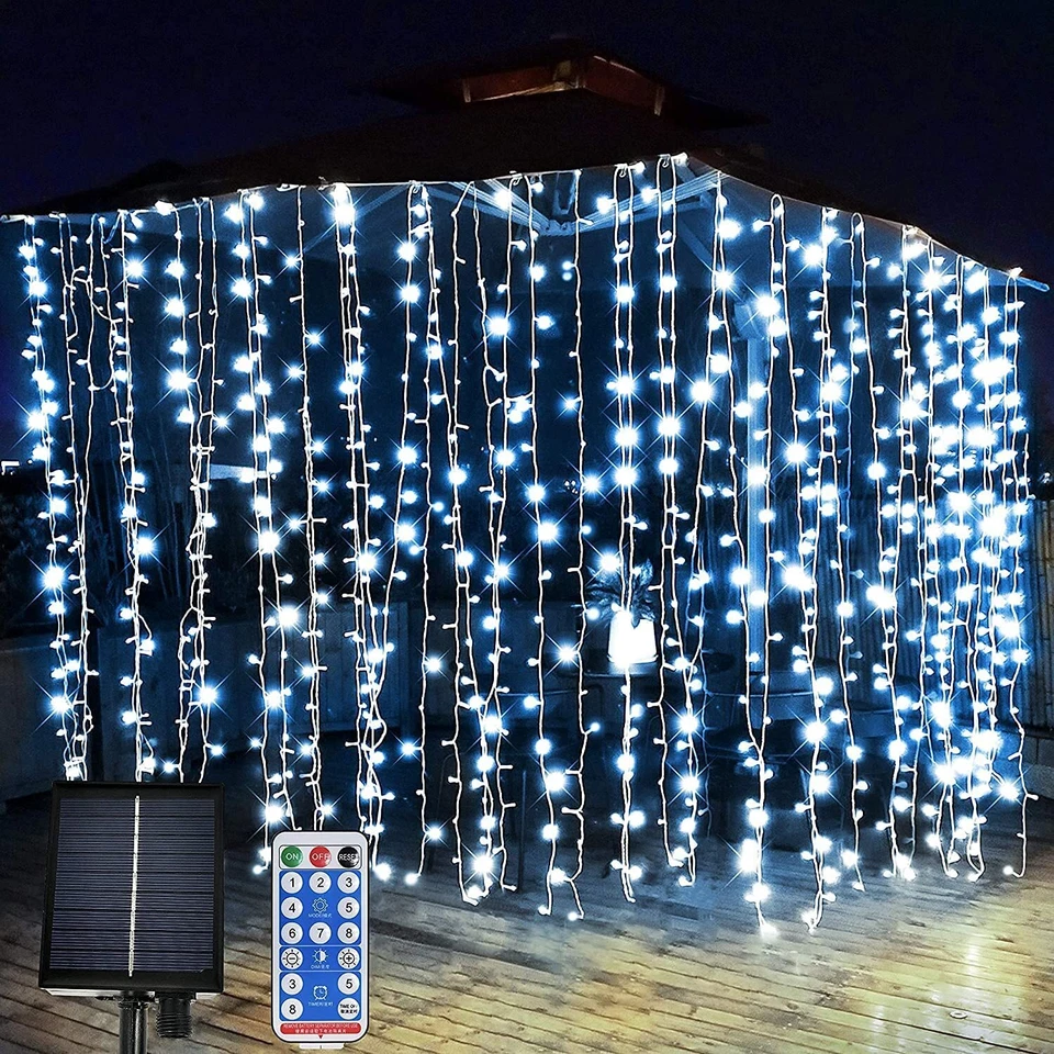 Outdoor Solar Curtain Fairy String Light Hanging Gazebo Patio Window Garden Deco - Image 1 of 4