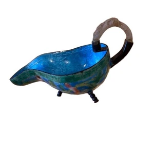 QUING EMPIRE CLOISONNE SCOOP SPOON CUP FLOWERS JADE HANDLE Antique - Picture 1 of 6