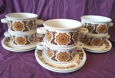 Vintage Midwinter Stonehenge Two Handled Soup Bowls and Plates Set Of 6 - Image 1 of 4