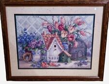 Home Interiors Birdhouse Blessings Barbara Mock 25×20 Homco Floral Framed Art