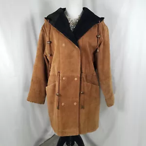 Vintage Ada braune Wildleder Leder Western Jacke mit Kapuze Damen XS Kordelzug - Bild 1 von 11