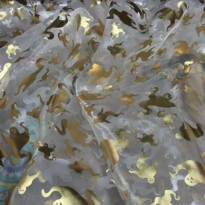 Gold Foil GHOSTS Organza Halloween Costumes Decoration Fabric 60" WHITE - Picture 1 of 4