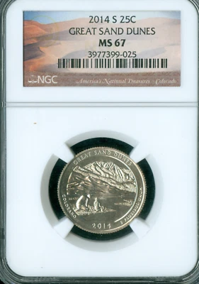2014 S GREAT SAND DUNES QUARTER NGC MS67 PQ  . - Image 1 of 2