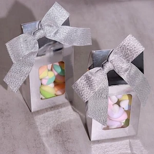 50 SILVER 4" Pre Tied Nylon RIBBON Glitter Twist Tie Bows DIY Favor Decorations - Picture 1 of 8