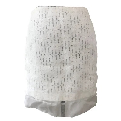 TIBI sz 2 US Ivory White Floral Crochet JULES LACE Overlay Short Pencil Skirt - Image 1 of 4