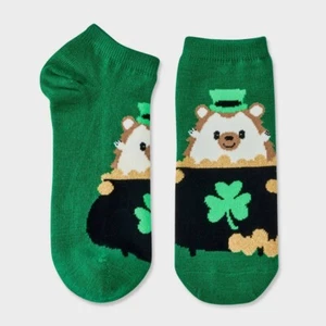 Women's Hedgehog Leprechaun St. Patrick's Day Low Cut Socks Green 4-10 - Picture 1 of 1
