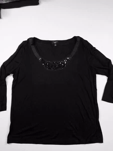 Talbots Oberteil Medium Petite schwarz U-Ausschnitt Band Pailletten 3/4 Ärmel Pullover - Bild 1 von 3