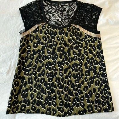 Blusa para mujer Nanette Lepore de seda y encaje con estampado de leopardo Foto 1 de 4