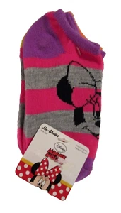 GIRLS MINNIE MOUSE DISNEY 5 PAIRS SZ 6-8.5 BLUE GREEN PINK STRIPED NO SHOW SOCKS - Picture 1 of 4