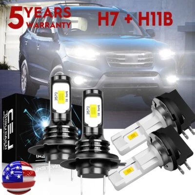 H7+H11B 4pcs LED Headlight High Low Beam FOR Hyundai Santa Fe 2009-2016 6000K - Image 1 of 4