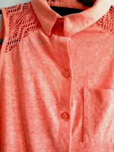 Polly Esther Junior Girl Orange Crochet Button Front Blouse Top Read Description - Picture 1 of 6