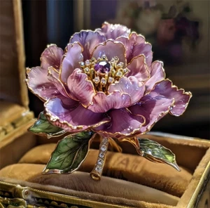 Purple Peony Flower Shape Brooch, High-Grade Luxury Custom Collection Brooch - Picture 1 of 4
