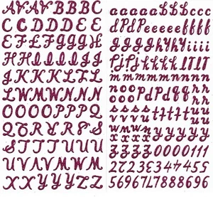 Two sheets Hot Pink Magenta Glittered Script Numbers Letters Alphabet Stickers - Picture 1 of 1