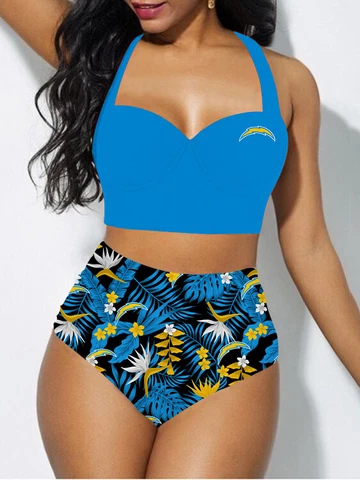 Los Angeles Chargers Women's Bikini Set 2 Piece Beach Halter High Waist Swimwear Cover