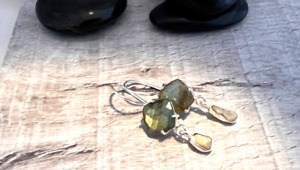 925 Sterling silver handcrafted earrings faceted Labradorite raw Ethiopian Opal