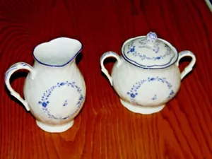 Bernardaud Limoges Vannerie Hortense Azúcar Tazón y Crema Azul Diseño y Recorte - Imagen 1 de 4