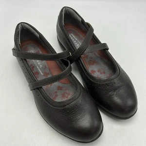 Aravon Womans Shoes 7 Mary Jane Jodi Flats Brown Leather Hook Loop Solid Vibram - Picture 1 of 11