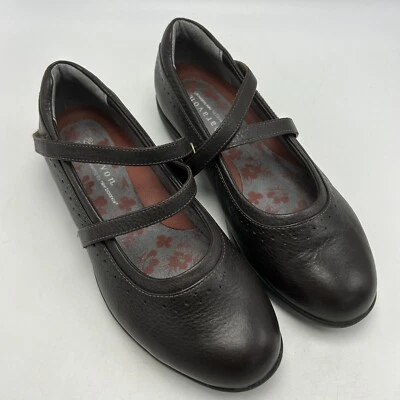 Zapatos Aravon Mujer 7 Mary Jane Jodi Planos Cuero Marrón Gancho Lazo Sólido Vibram Foto 1 de 4