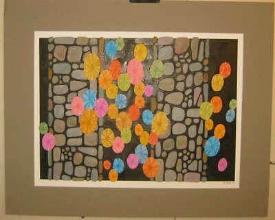 Bloque de color vintage BEN NEGRO 'Piedras y burbujas' PINTURA ABSTRACTA -Artista listado Foto 1 de 4