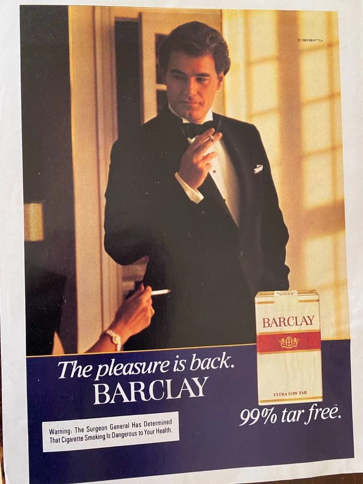 Cigarrillos Barclay, anuncio impreso vintage de página completa Foto 1 de 1