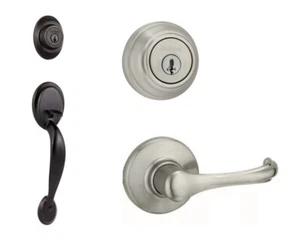 Juego de manijas de bronce veneciano Kwikset Dakota con palanca interior de níquel cepillado Dorian - Imagen 1 de 6