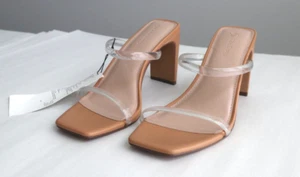Sandalia para mujer marrón con tiras de tacón cuadrado tostado transparente talla 8 - Imagen 1 de 12