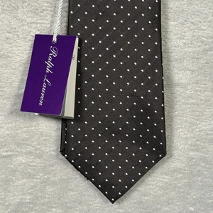 Ralph Lauren Pin Dot Peau de Soie Tie Mens Black Silk Purple Label Made in Italy - Picture 1 of 12