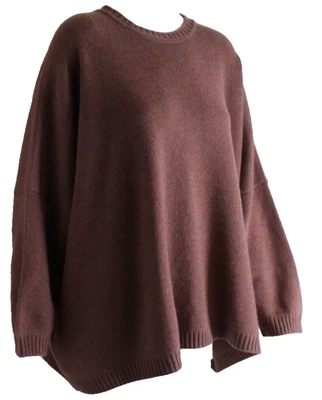 NEW Eskandar OS Heavy Heaviest Plush PURPLE PINK BROWN Cashmere Crewneck Sweater - Image 1 of 4