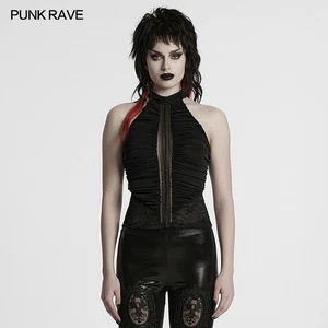 Punk Rave Women Black Goth Punk Decadent Punk Studded Denim Vest Sleeveless Tops - Picture 1 of 20