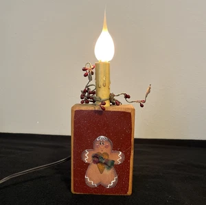 Lebkuchenmann Handarbeit Holz elektrische Feiertagskerze FUNKTIONIERT Volkskunst - Bild 1 von 10