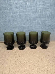 "Juego de 4 copas de vidrio de oliva franciscano Madeira vintage con patas de 4,75"" MCM" - Imagen 1 de 5