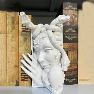 Medusa Head Book Nook, Unique Snake Women Face Decorative Bookends, White - Picture 1 of 5