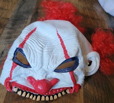 Halloween 3/4 Clown Mask W/Red Faux Hair Latex Adult Creepy Killer Clown  - Image 1 of 4