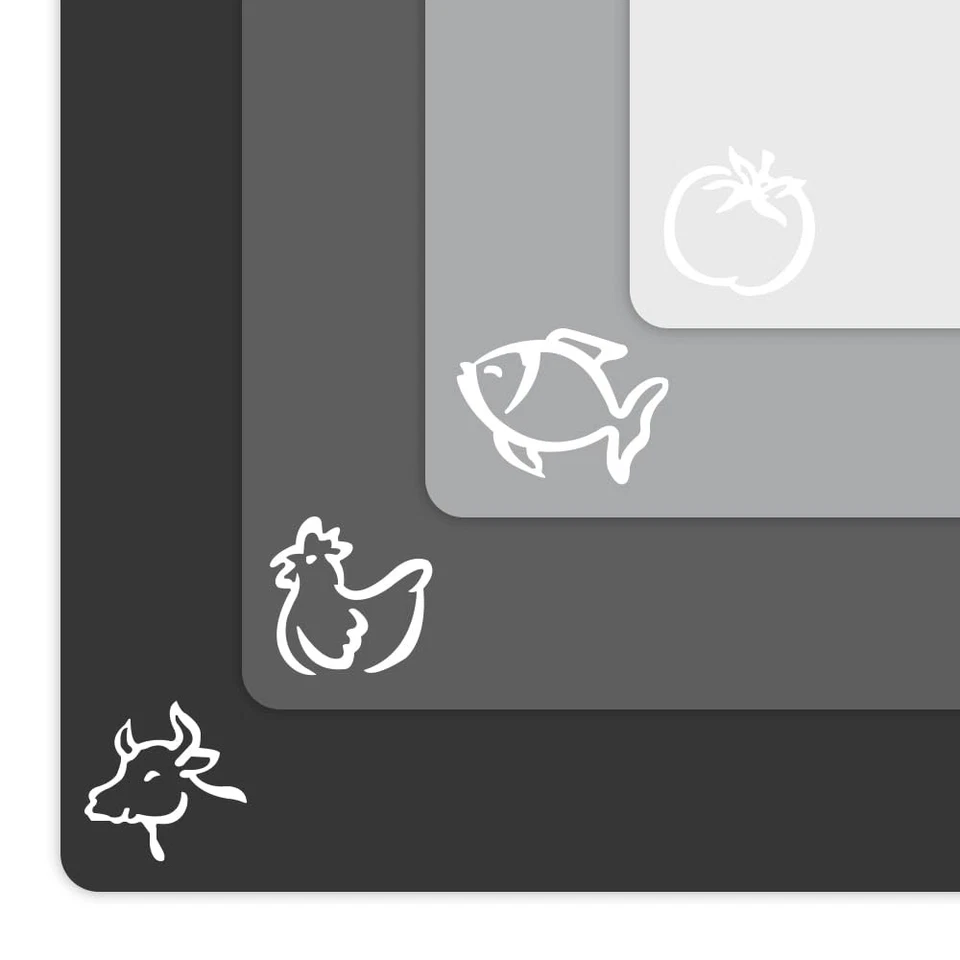 Extra Thick Flexible Cutting Mat Set of 4 with Food Icons - Kitchen Boards