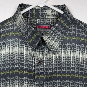 Camisa FUBU XXL Negra Patrón Manga Corta Abotonada Hip Hop Streetwear Y2K - Imagen 1 de 9