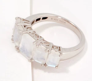 Anillo de 5 piedras corte octágono piedra lunar Affinity Gems, plata de ley talla 5 - Imagen 1 de 2