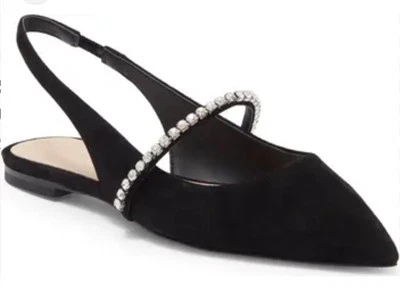 Stuart Weitzman Crystaline Pointed Toe Slingback Flats Black Suede Size 7 $450 - Image 1 of 4