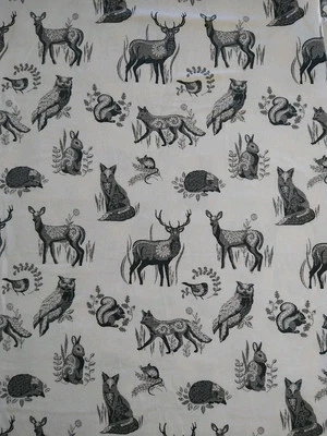 Gray Deer Forest Woodland Snuggle Cotton Flannel Fabric 16x44 Digital Monochrome - Image 1 of 3