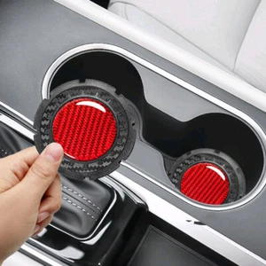 Red Carbon Fiber Car Water Cup Holder Pad Silicone Anti-slip Mat Accessories - Picture 1 of 5