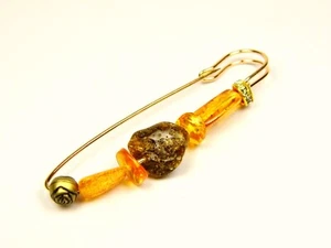Baltic Amber Beaded Brooch Multicolor Natural Stone Gemstone Genuine 6413 - Picture 1 of 9