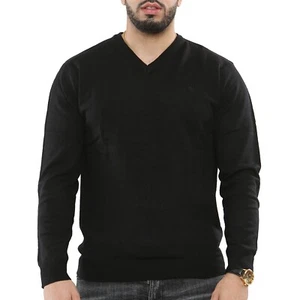 Mens V Neck Jumper Long Sleeve Sweater Classic Plain Pullover Top Sweatshirt - Picture 1 of 18